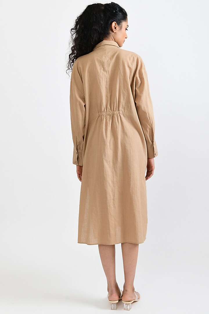 Beige Handloom Cotton Midi Summer Dress by Rias Jaipur at Pernia's Pop Up Shop