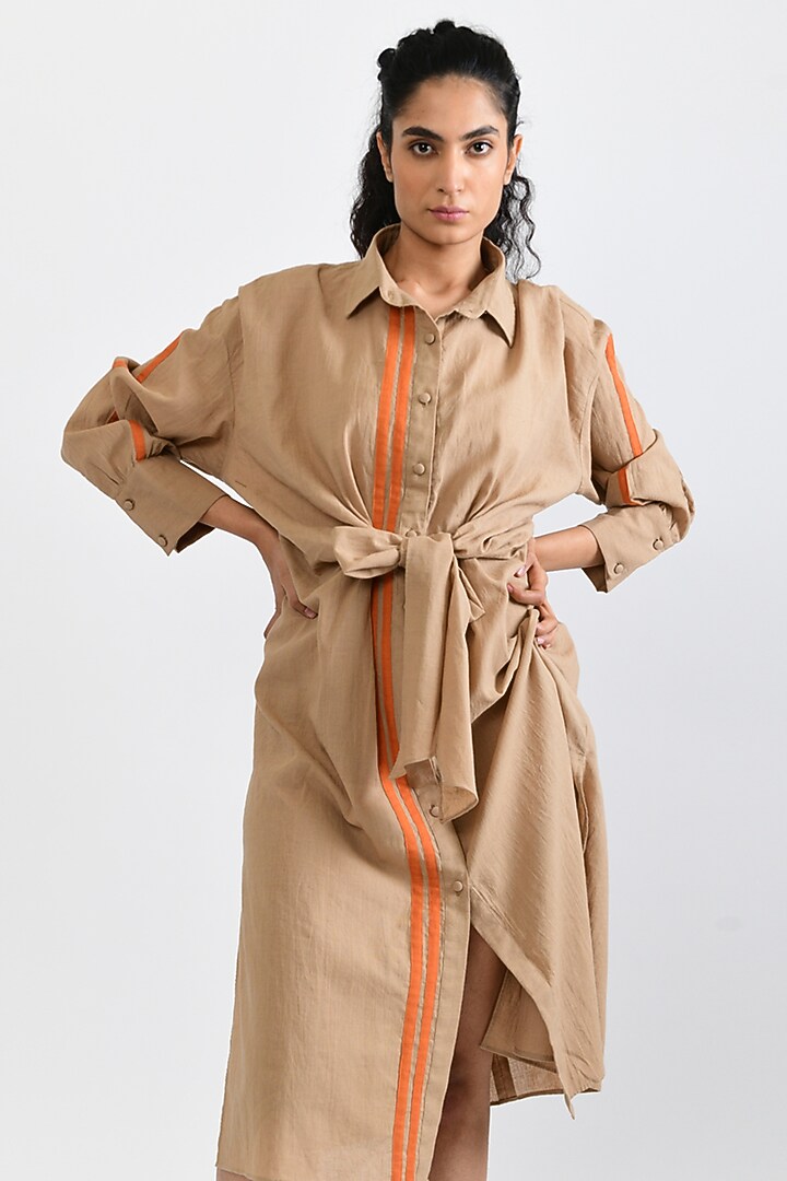 Beige Handloom Cotton Midi Summer Dress by Rias Jaipur at Pernia's Pop Up Shop