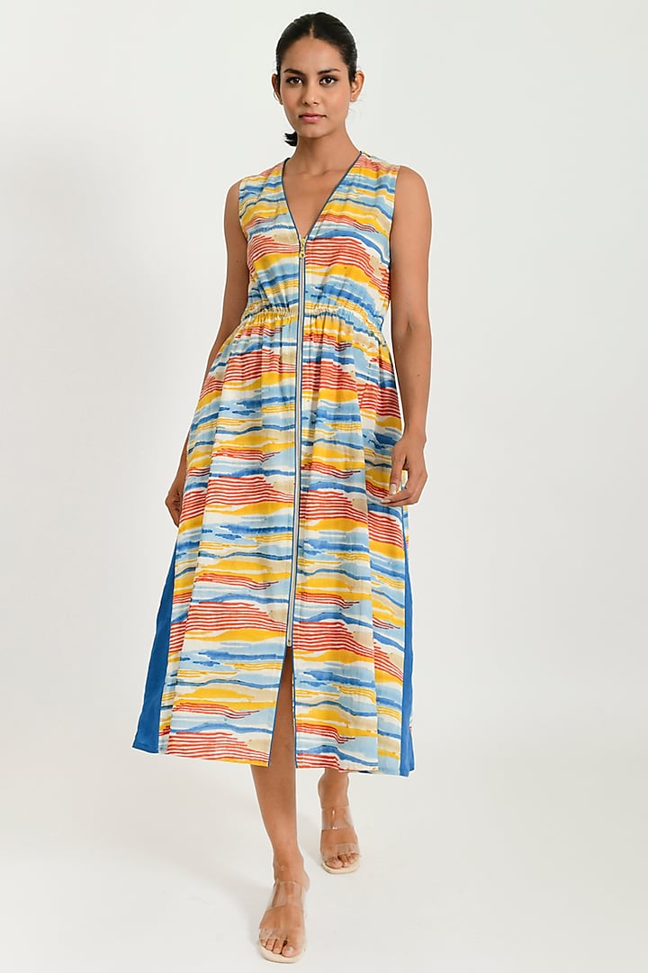 Multi-Colored Organic Cotton Printed Dress by Rias Jaipur at Pernia's Pop Up Shop