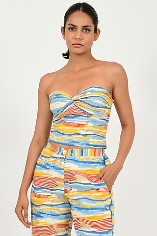 Multi-Colored Organic Cotton Printed Tube Top by Rias Jaipur