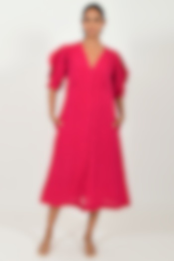 Viva Magenta Linen Blend Dress by Rias Jaipur at Pernia's Pop Up Shop