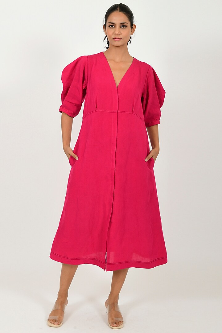 Viva Magenta Linen Blend Dress by Rias Jaipur at Pernia's Pop Up Shop