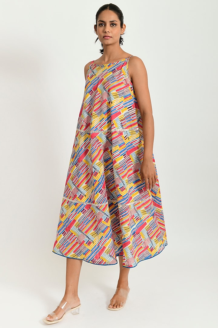 Multi-Colored Organic Cotton Printed Maxi Dress by Rias Jaipur at Pernia's Pop Up Shop