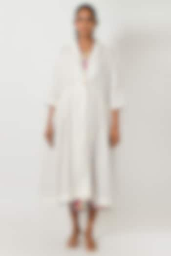 White Linen Blend Long Jacket by Rias Jaipur at Pernia's Pop Up Shop