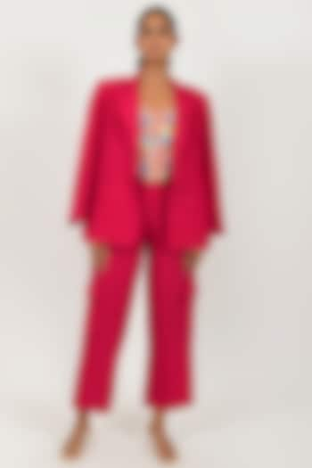 Viva Magenta Linen Blend Blazer Set by Rias Jaipur at Pernia's Pop Up Shop