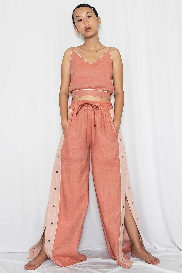 Coral Handspun Denim Pant by Rias Jaipur at Pernia's Pop Up Shop