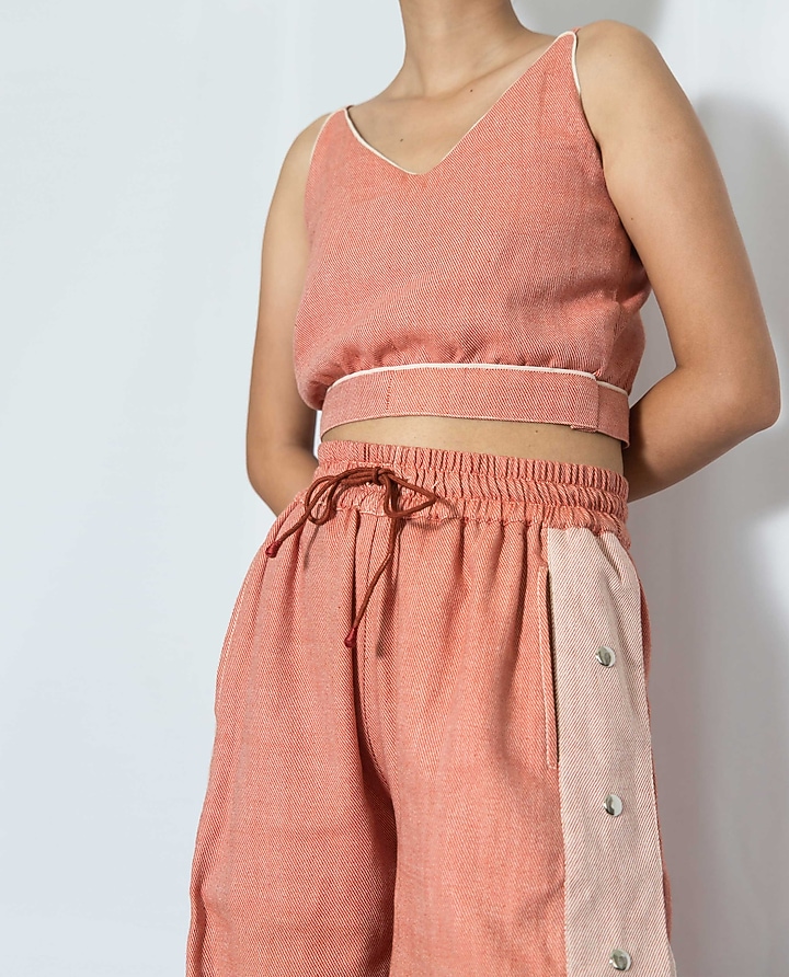 Coral Cotton Denim Crop Top by Rias Jaipur at Pernia's Pop Up Shop