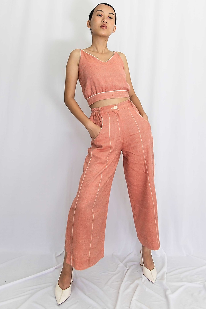 Coral Cotton Denim Pants by Rias Jaipur at Pernia's Pop Up Shop
