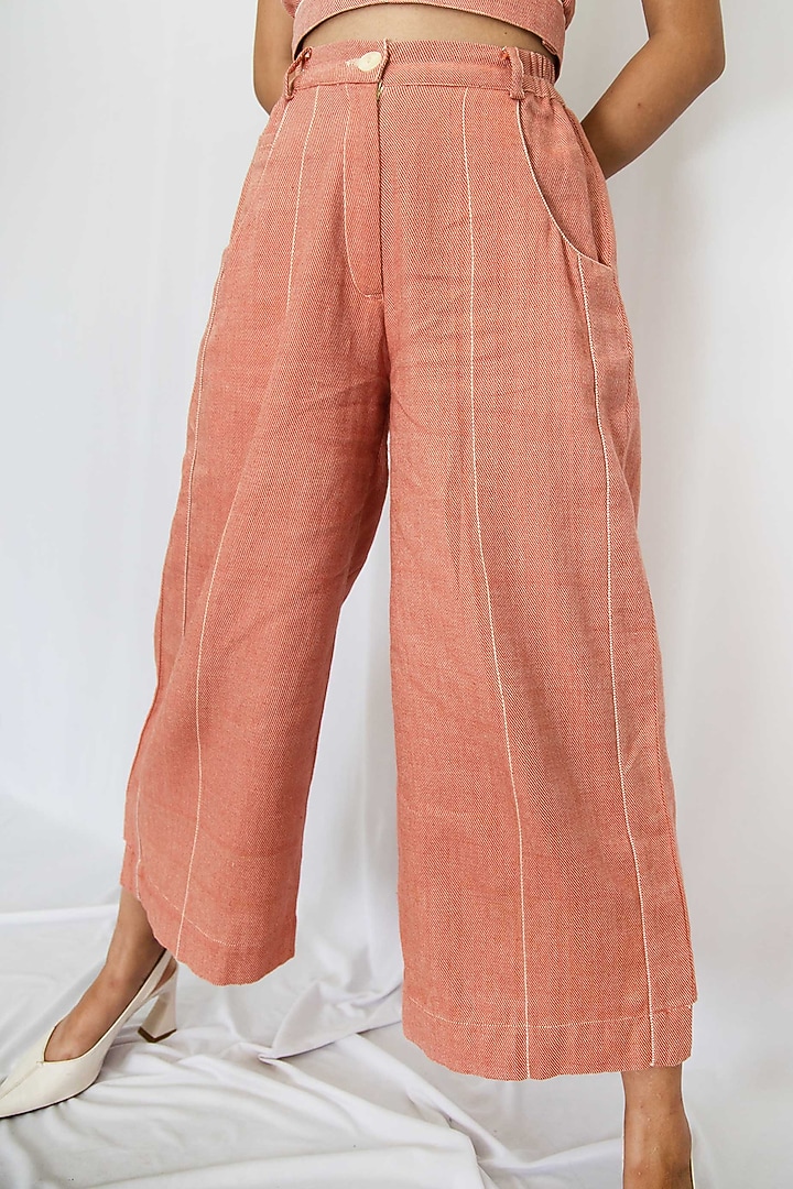 Coral Cotton Denim Pants by Rias Jaipur at Pernia's Pop Up Shop