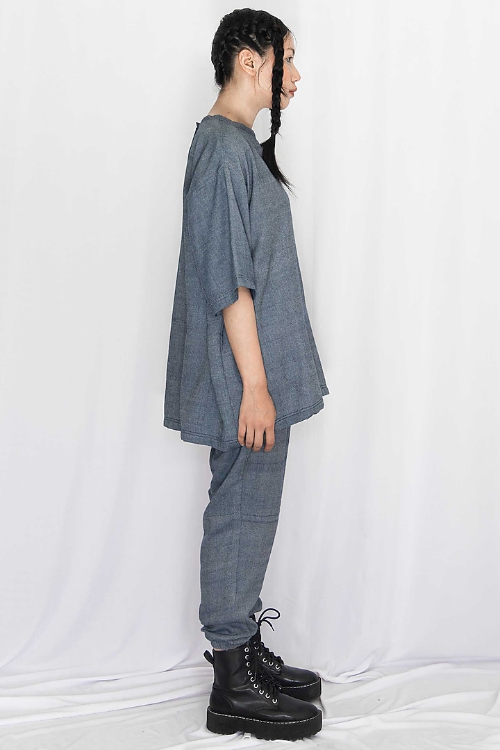 Grey Cotton Denim T-Shirt by Rias Jaipur at Pernia's Pop Up Shop
