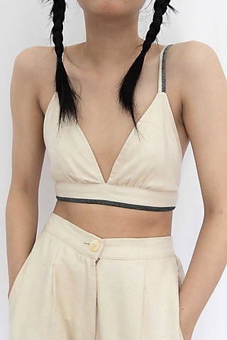 Beige Cotton Denim Bralette by Rias Jaipur