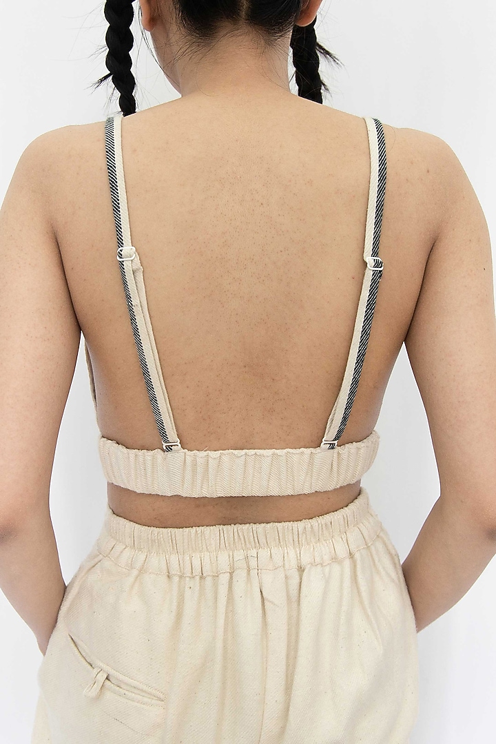 Beige Cotton Denim Bralette by Rias Jaipur at Pernia's Pop Up Shop