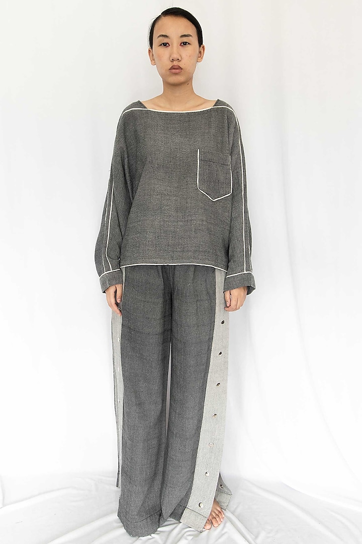 Charcoal Grey Cotton Denim Pants by Rias Jaipur