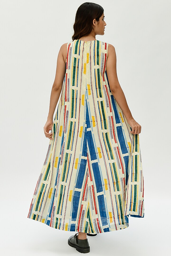 Off-White Hand Block Printed Summer Dress by Rias Jaipur at Pernia's Pop Up Shop