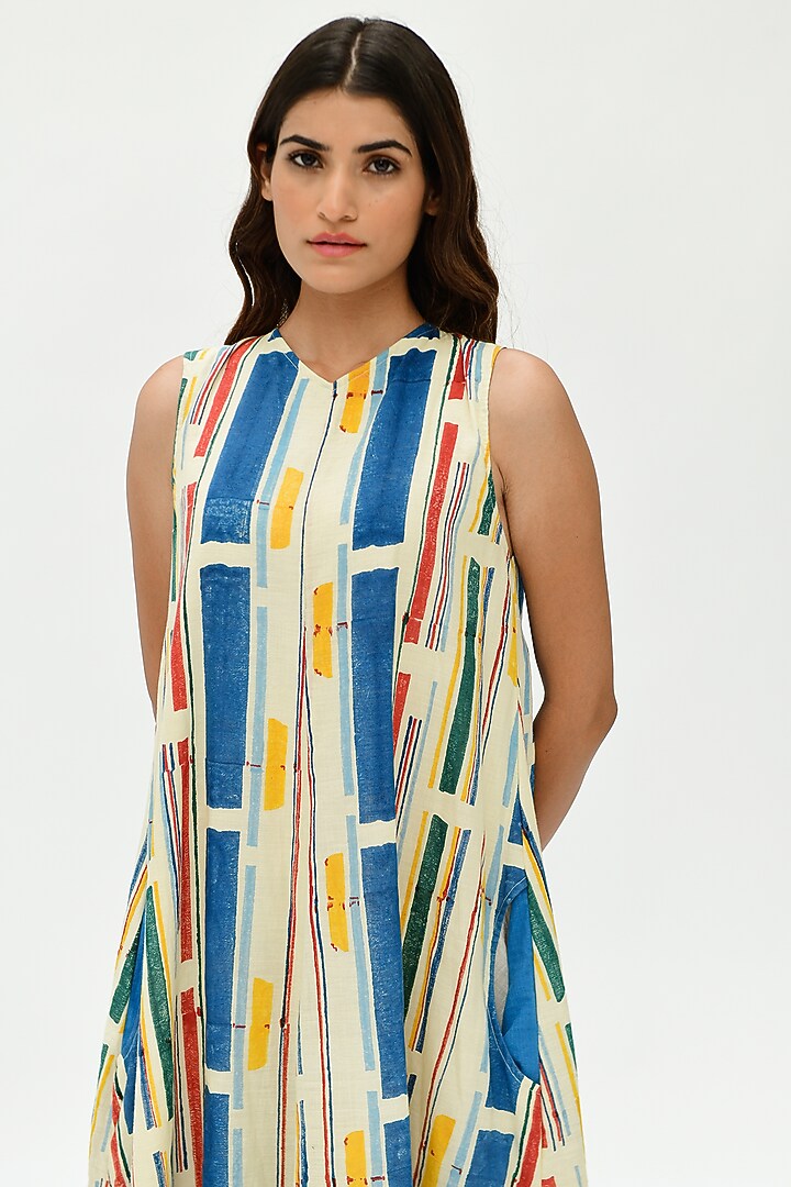 Off-White Hand Block Printed Summer Dress by Rias Jaipur at Pernia's Pop Up Shop
