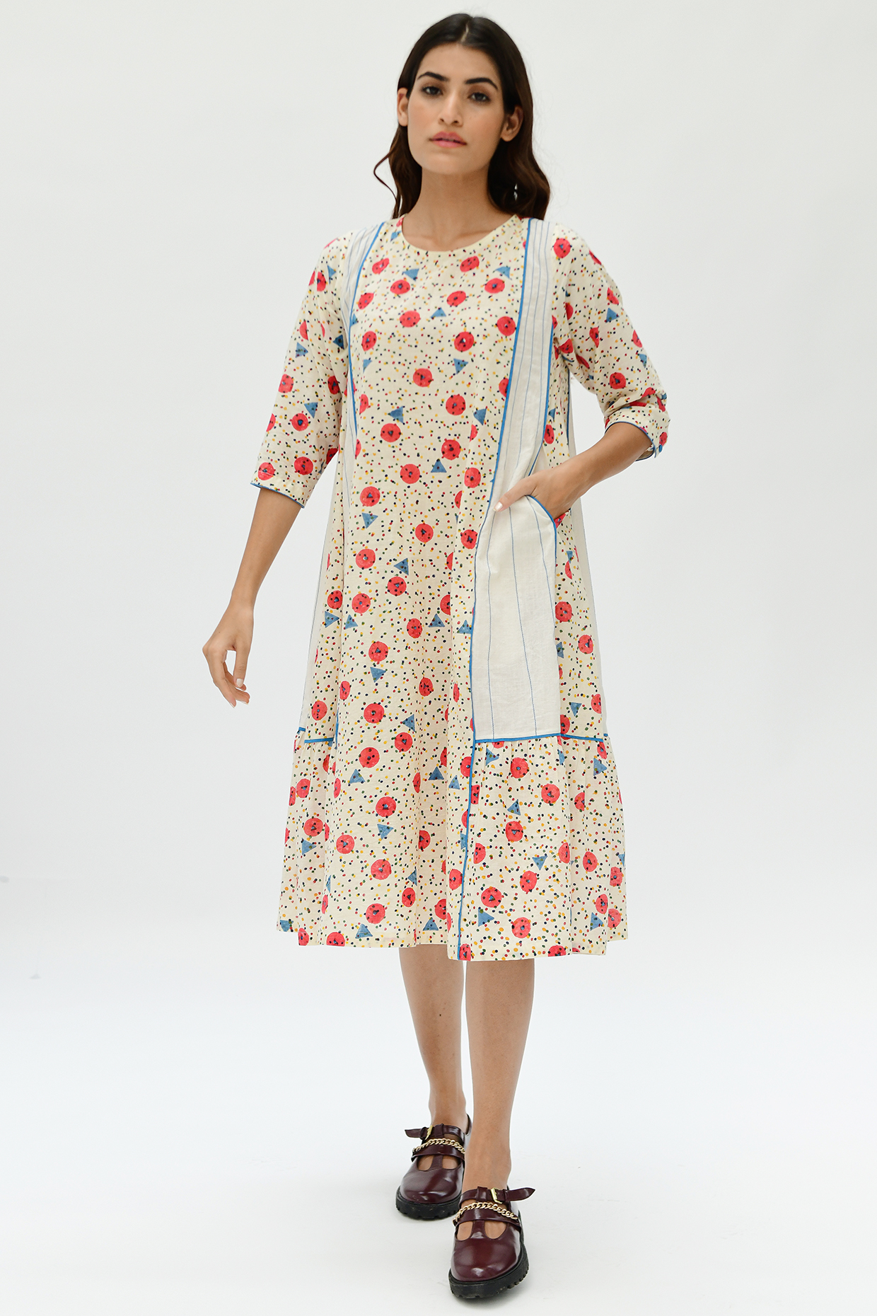 Off-White Cotton Block Printed Dress by Rias Jaipur