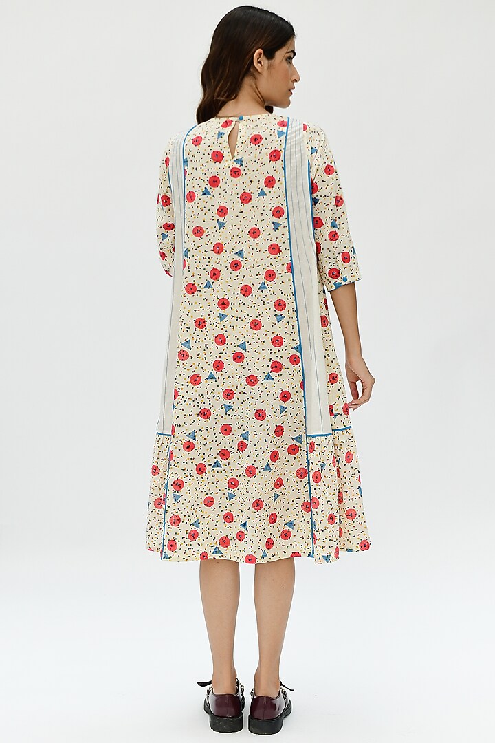 Off-White Cotton Block Printed Summer Dress by Rias Jaipur at Pernia's Pop Up Shop