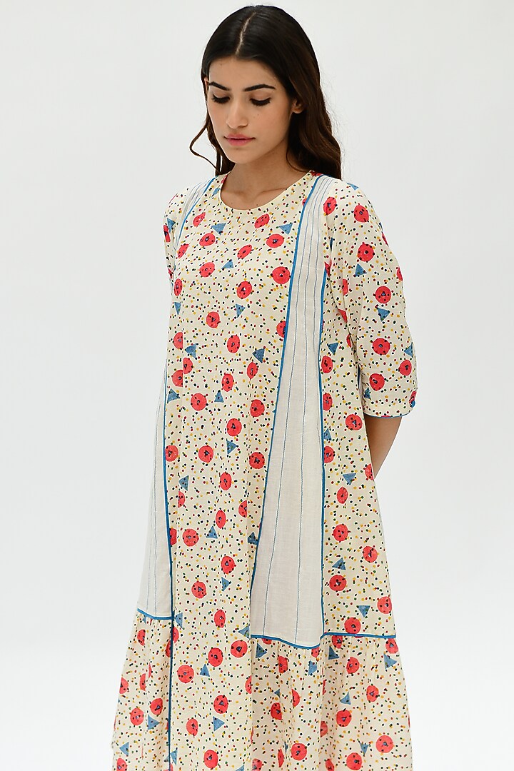 Off-White Cotton Block Printed Summer Dress by Rias Jaipur at Pernia's Pop Up Shop