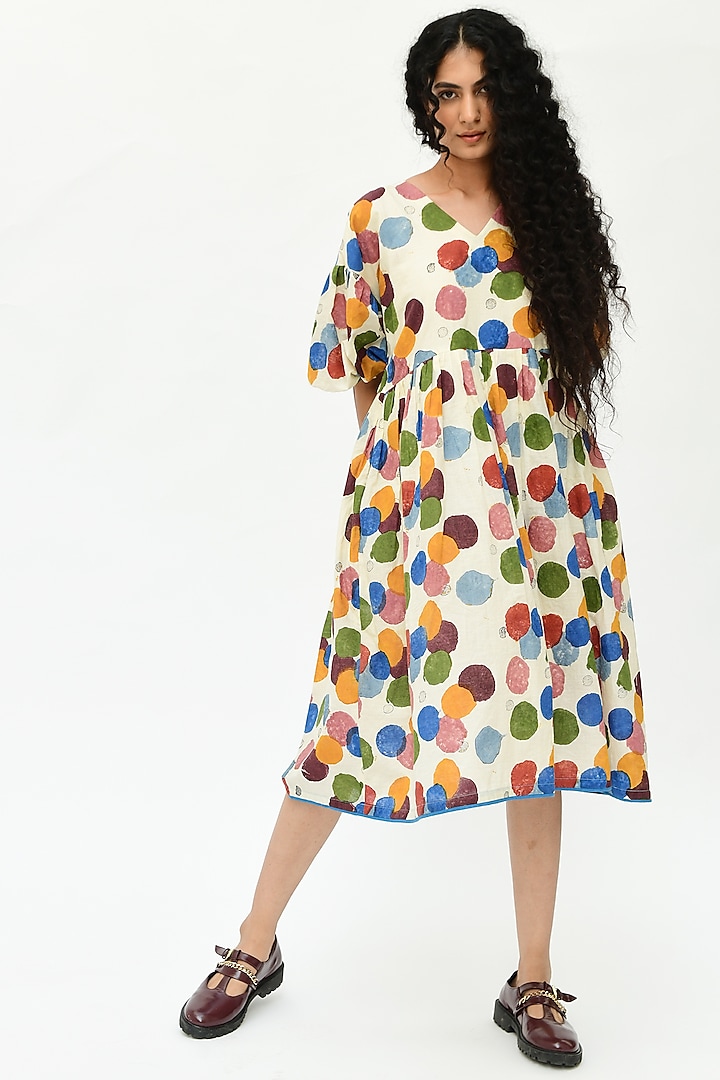 Off-White Block Printed Dress by Rias Jaipur