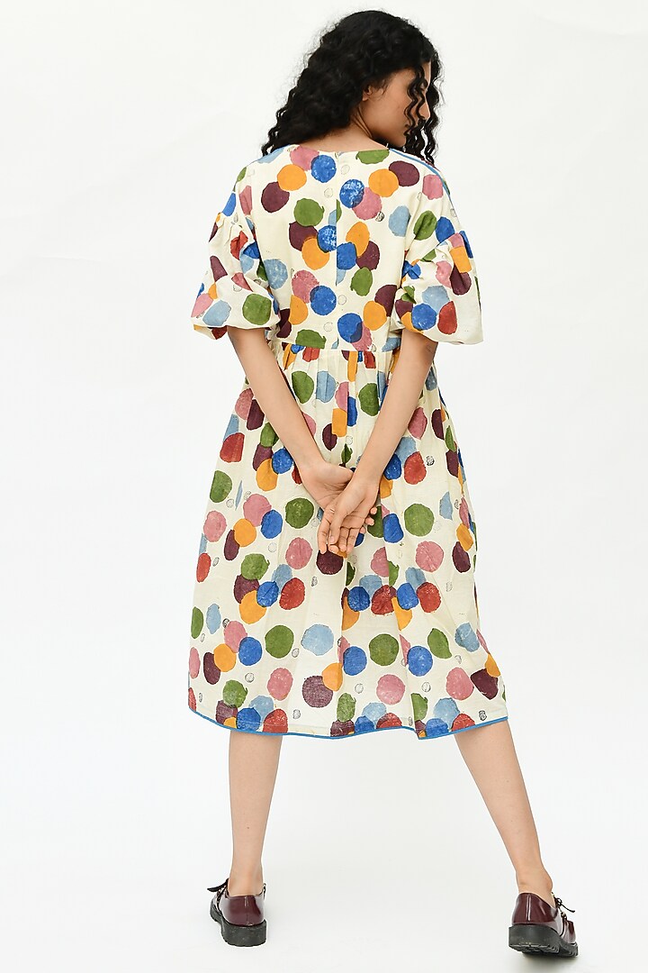 Off-White Block Printed Summer Dress by Rias Jaipur at Pernia's Pop Up Shop