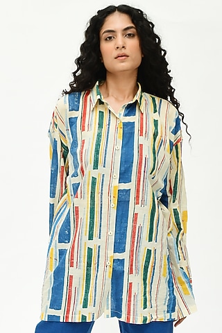 Off-White Stripe Printed Shirt by Rias Jaipur