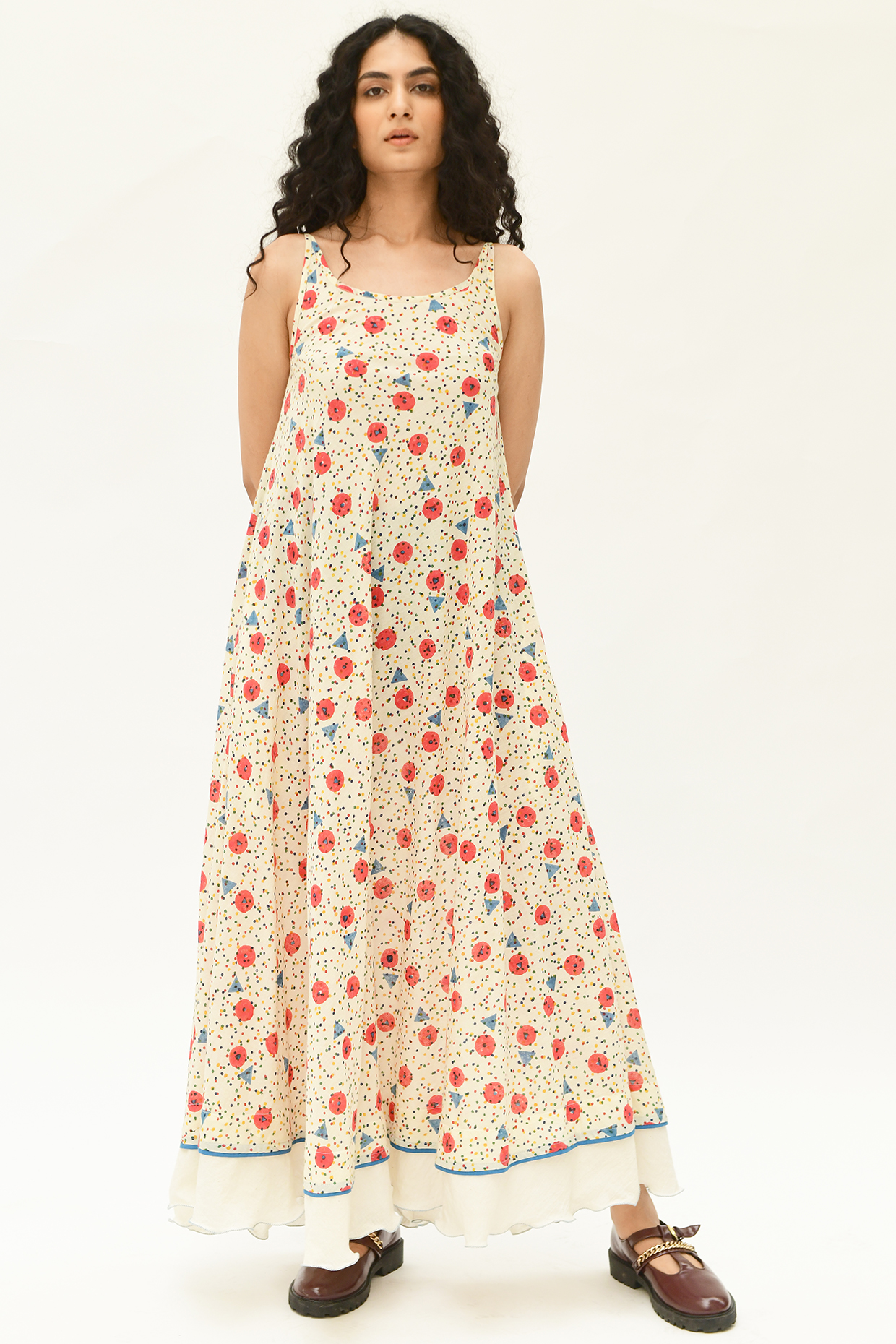 Off-White Block Printed Maxi Dress by Rias Jaipur