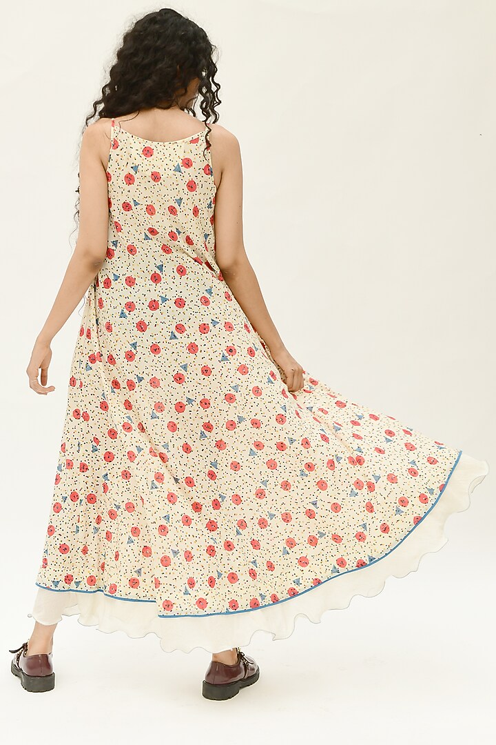 Off-White Block Printed Maxi Summer Dress by Rias Jaipur at Pernia's Pop Up Shop