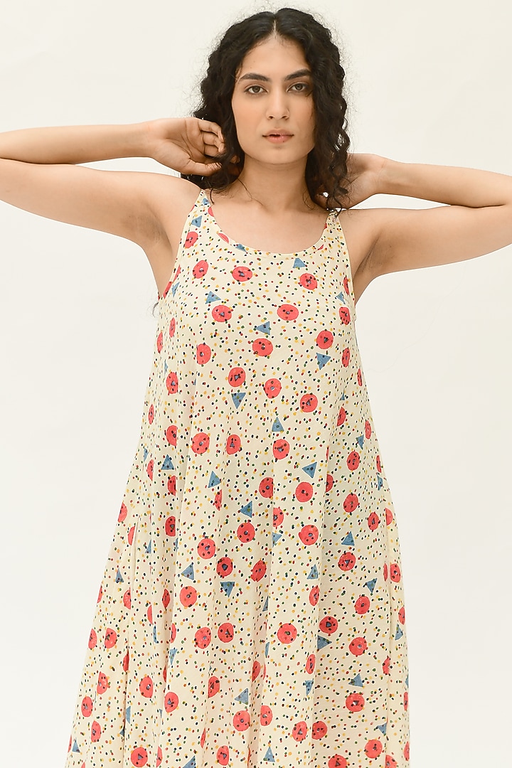 Off-White Block Printed Maxi Summer Dress by Rias Jaipur at Pernia's Pop Up Shop