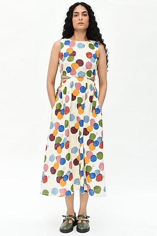Off-White Hand Block Printed Dress by Rias Jaipur