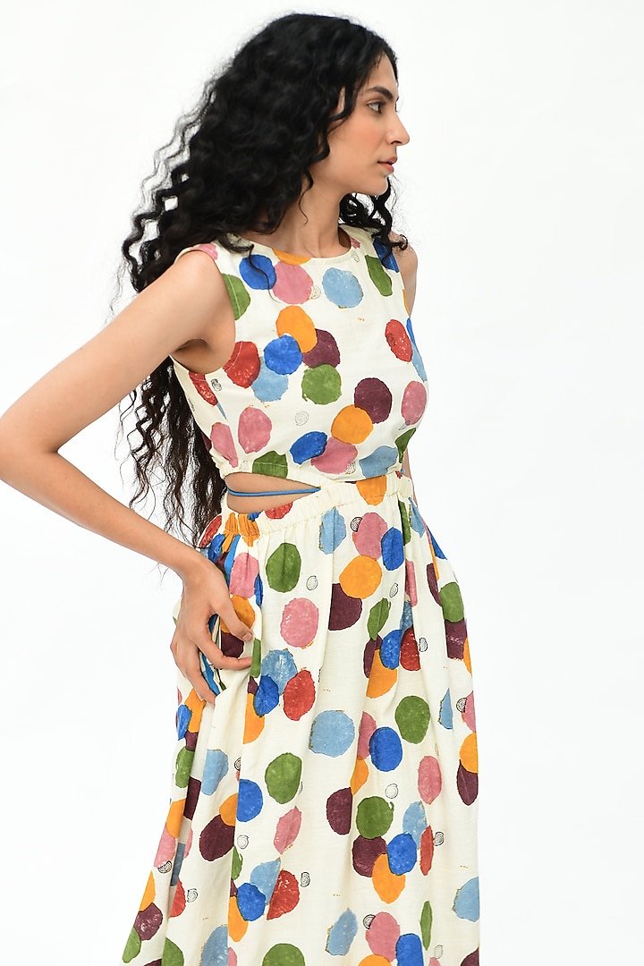 Off-White Hand Block Printed Summer Dress by Rias Jaipur at Pernia's Pop Up Shop
