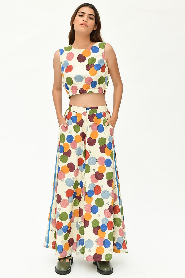 Off-White Hand Block Printed Top by Rias Jaipur at Pernia's Pop Up Shop