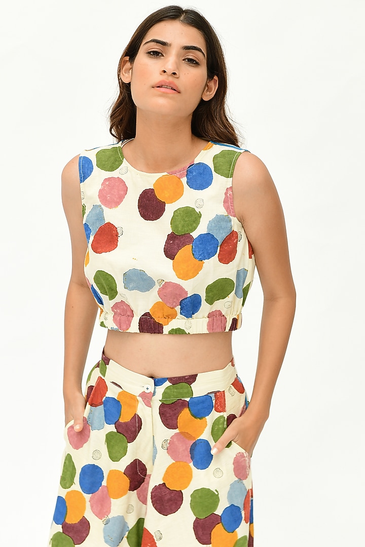 Off-White Hand Block Printed Top by Rias Jaipur at Pernia's Pop Up Shop