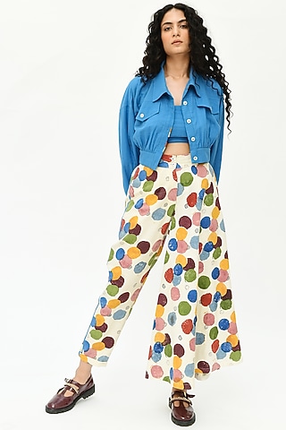 Off-White Hand Block Printed Pants by Rias Jaipur