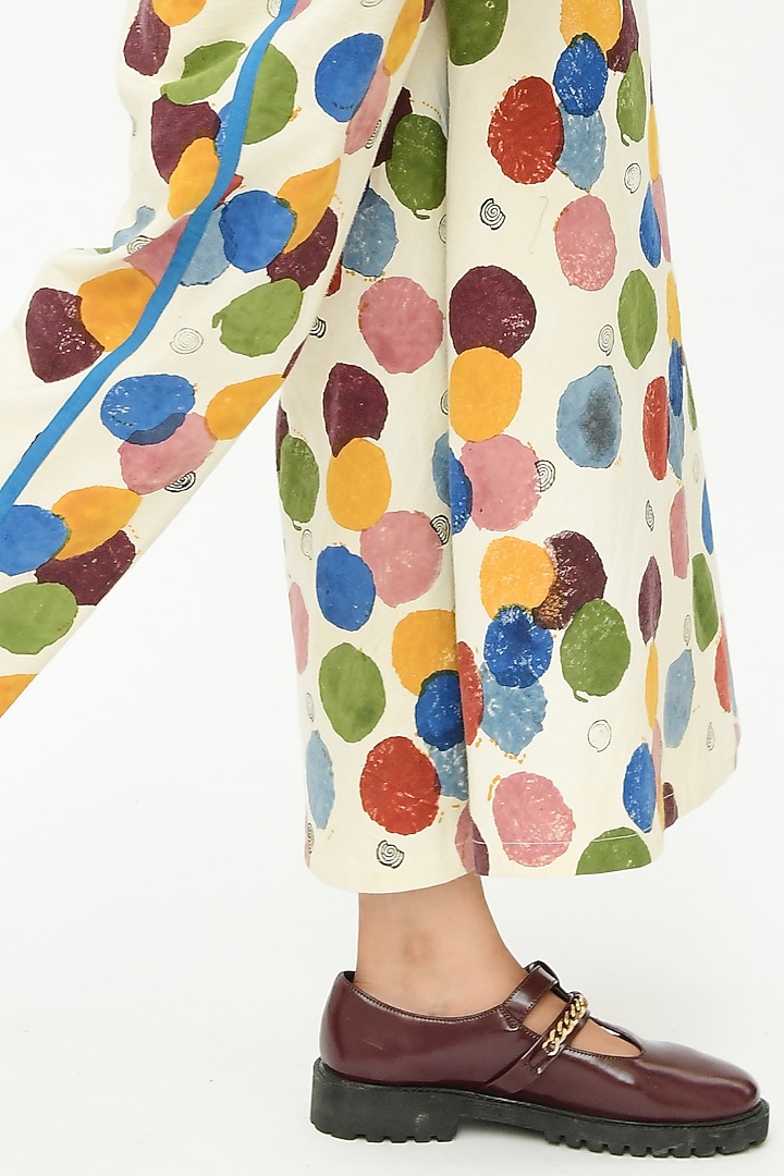 Off-White Hand Block Printed Pants by Rias Jaipur at Pernia's Pop Up Shop