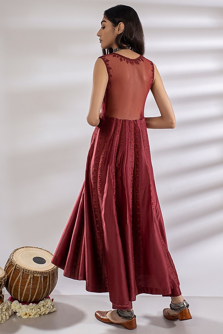 Red Embroidered Party Wear Anarkali Set by Rashi Jain at Pernia's Pop Up Shop