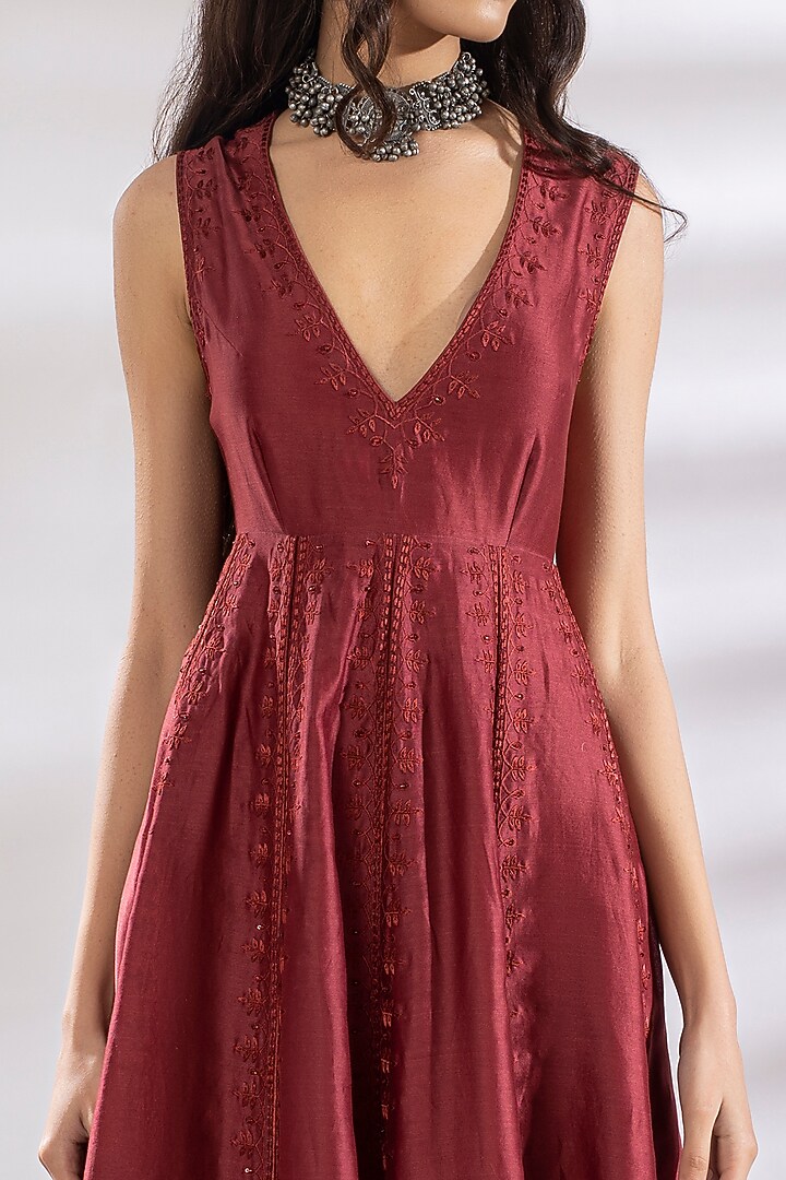 Red Embroidered Party Wear Anarkali Set by Rashi Jain at Pernia's Pop Up Shop