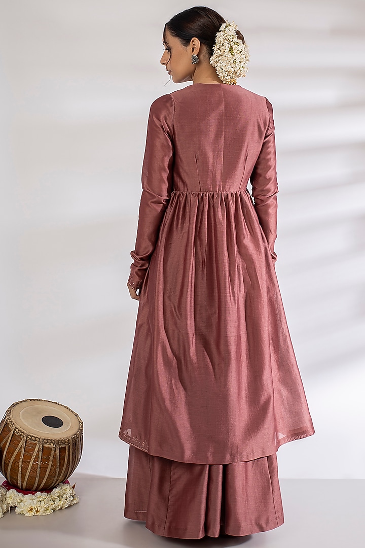 Brownish Pink Hand & Machine Embroidered Jacket Set by Rashi Jain at Pernia's Pop Up Shop