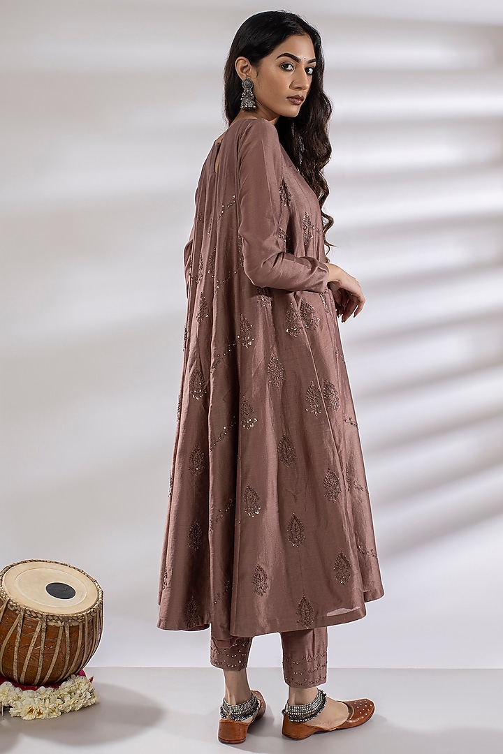 Taupe Embroidered Wedding Anarkali Set by Rashi Jain at Pernia's Pop Up Shop