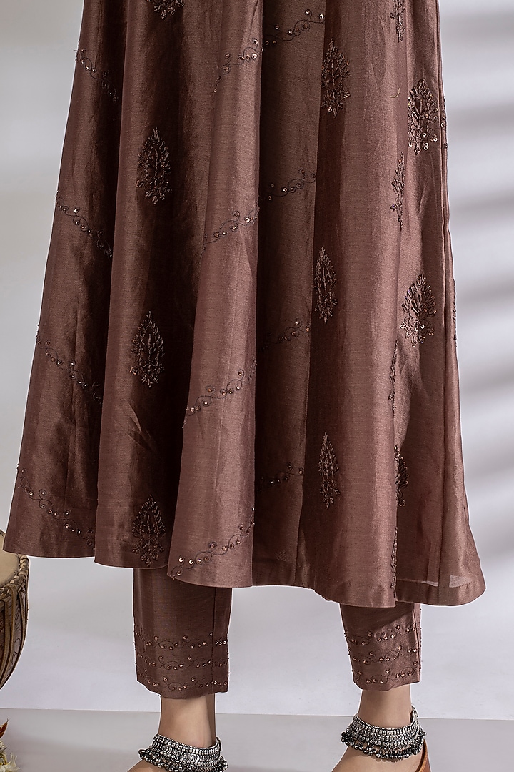Taupe Embroidered Wedding Anarkali Set by Rashi Jain at Pernia's Pop Up Shop