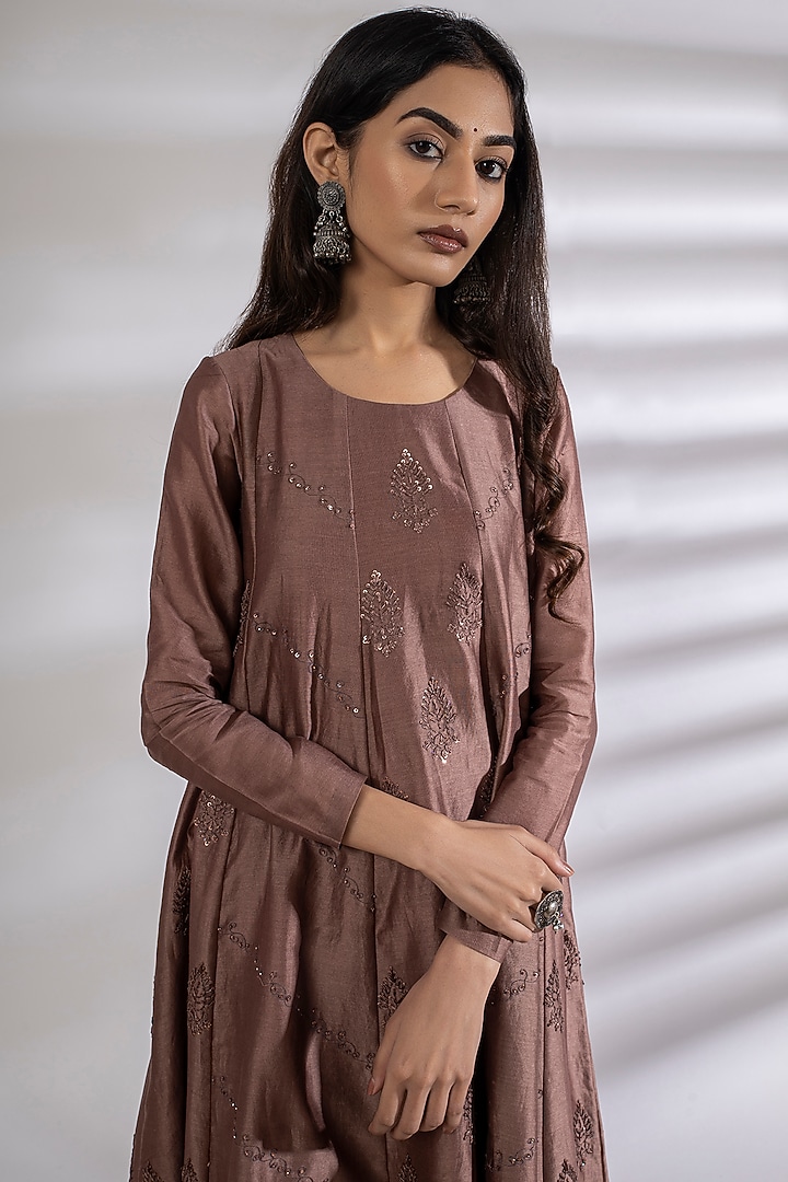 Taupe Embroidered Wedding Anarkali Set by Rashi Jain at Pernia's Pop Up Shop