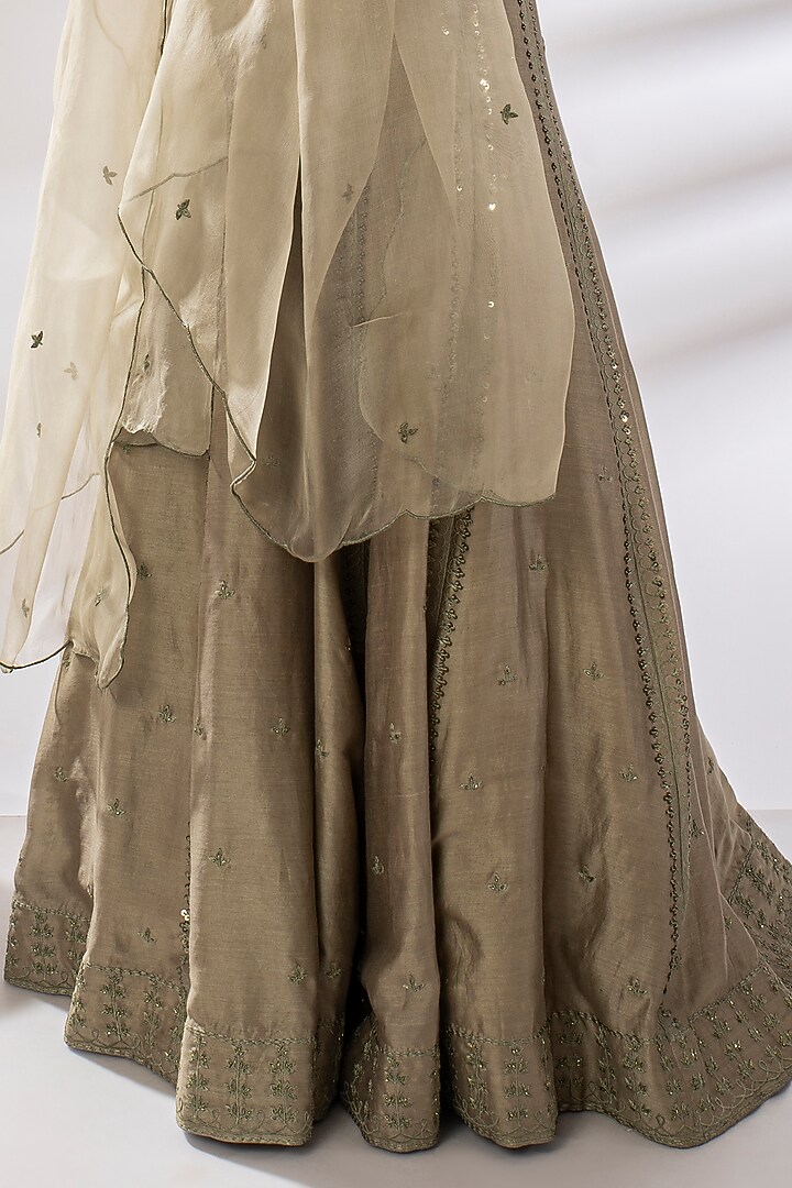 Olive Green Hand & Machine Embroidered Wedding Lehenga Set by Rashi Jain at Pernia's Pop Up Shop