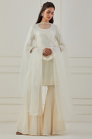 White Chanderi Sharara Set by Rashi Jain