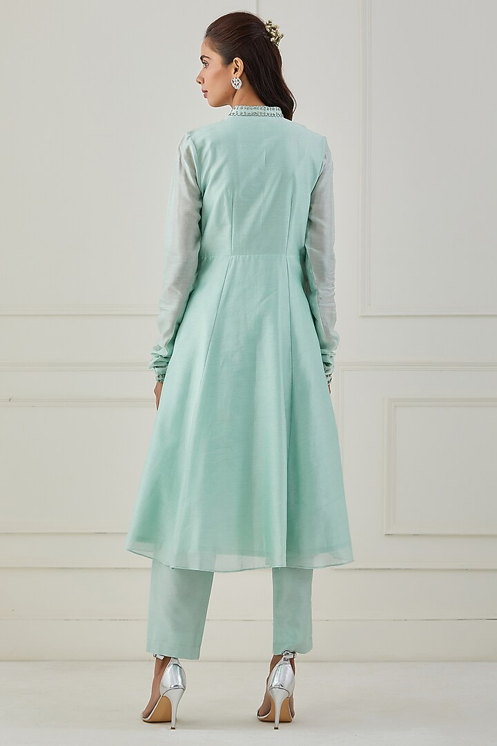 Aqua Hand Embroidered Party Wear Anarkali Set by Rashi Jain at Pernia's Pop Up Shop