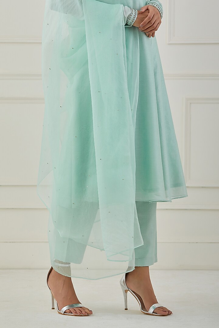 Aqua Hand Embroidered Party Wear Anarkali Set by Rashi Jain at Pernia's Pop Up Shop