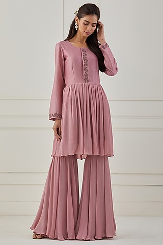 Pink Chanderi & Organza Sharara Set by Rashi Jain