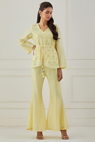 Lime Embroidered Kurta Set by Rashi Jain