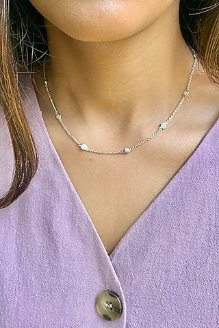 White Finish Zirconia Chain Necklace In Sterling Silver by Tres Zuri