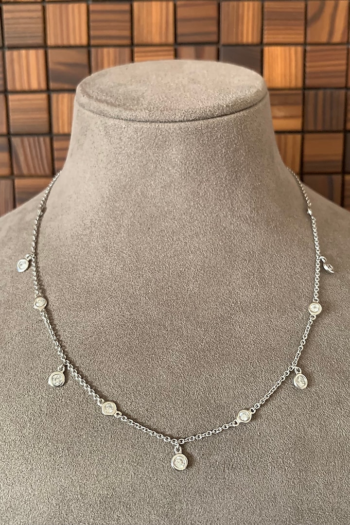 White Finish Chain Necklace With Zirconia In Sterling Silver by Tres Zuri