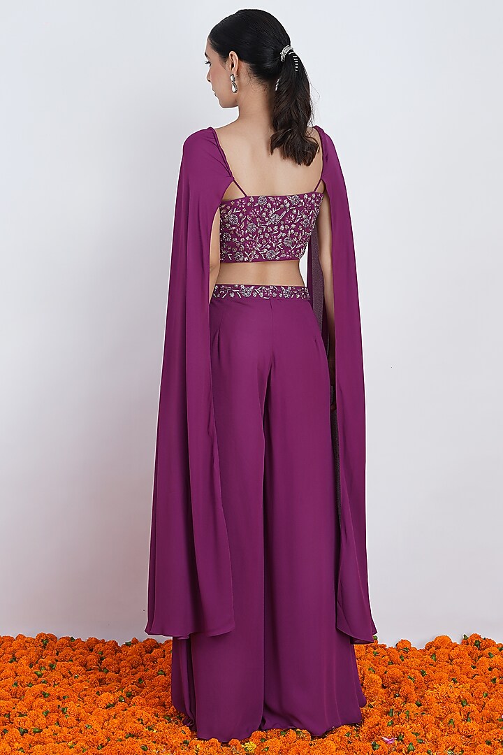 Purple Georgette Palazzo Pant Set by Rashi Jain at Pernia's Pop Up Shop