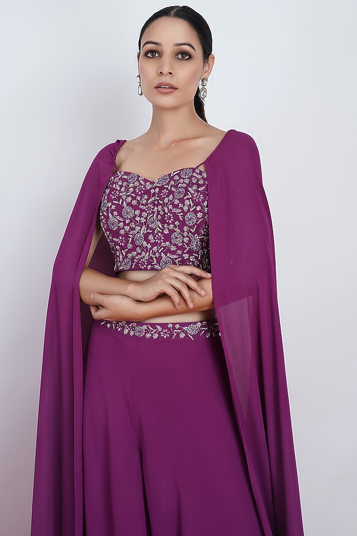 Purple Georgette Palazzo Pant Set by Rashi Jain at Pernia's Pop Up Shop